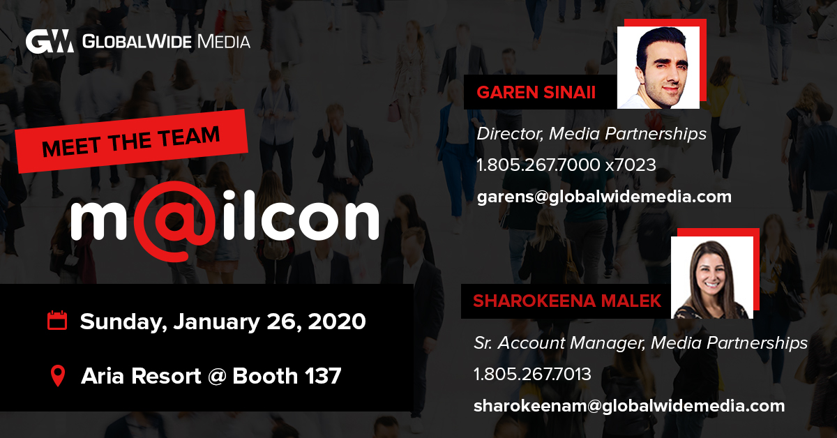 GlobalWideMedia's tweet photo. Heading to @MailCon Las Vegas? Stop by table 137 to see how our proprietary email management solution acquires millions of new customers annually for the world's top brands.
#emailmarketing #mailcon https://t.co/Jisn4JBWM8