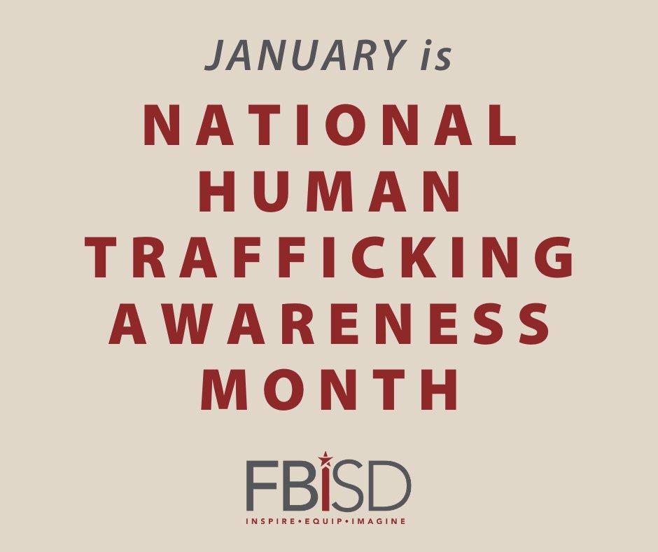 FBISDPolice's tweet photo. Human trafficking victims can be any age, race, gender, or nationality. They may come from any socioeconomic group. Help save a life by recognizing important indicators of #humantrafficking. Find out how to identify victims https://t.co/AcAkCfMyux #HumanTraffickingAwarenessMonth https://t.co/iEdkCAHA0u