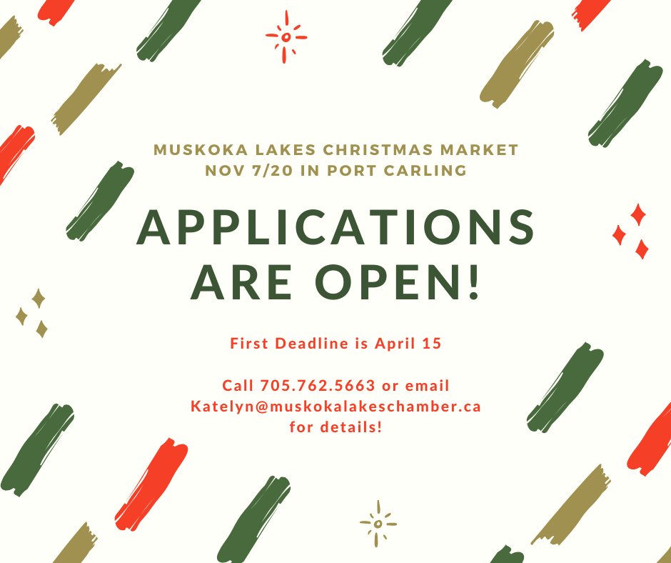 Applications are NOW open for our 2020 Muskoka Lakes Christmas Market!

Email katelyn@muskokalakeschamber.ca to get an application form.