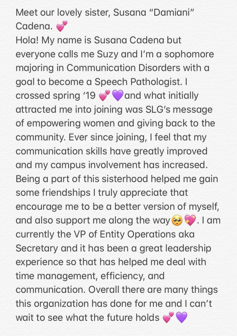 TxAMIUGammas's tweet image. Meet our lovely sister, Susana “Damiani” Cadena. 💕

#TxAMIUGammas 
#SLGRecruitmentSpring2020
#WhySLG 
#MeetTxAMIUGammas