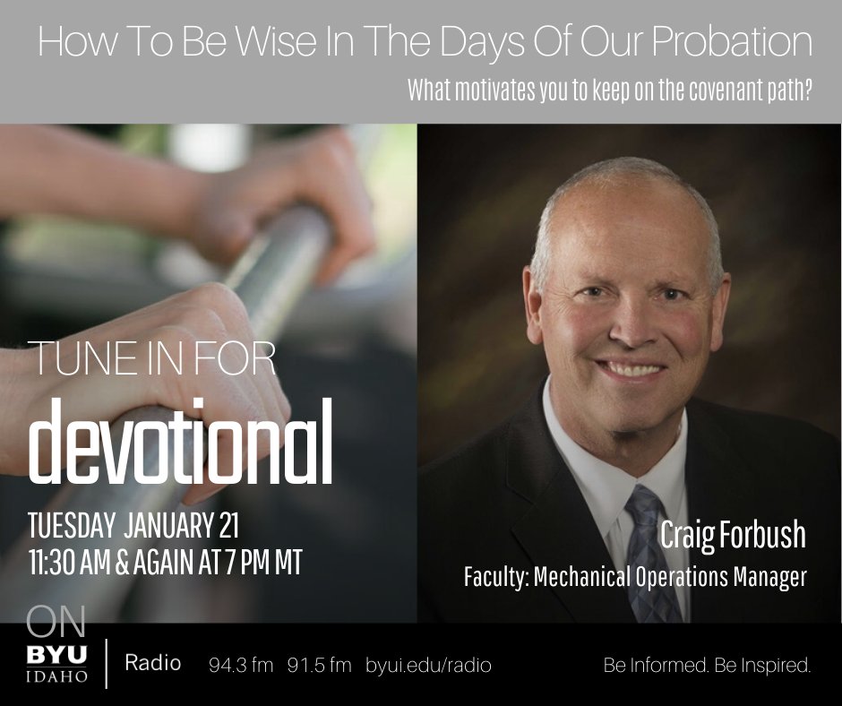 byuidahoradio's tweet photo. TUNE IN FOR DEVOTIONAL on BYU-Idaho Radio 94.3, 91.5, 88.3 fm or https://t.co/SbINNyS9UU or https://t.co/7ClKXR8iKm. @byuidaho @byuidahoradio #BYUIdevotional #byuidahoradio #radio #byui #byuidaho #byuibound #byuilife #repost #share #lighttheworld #rexburg https://t.co/5YfzwltLwz