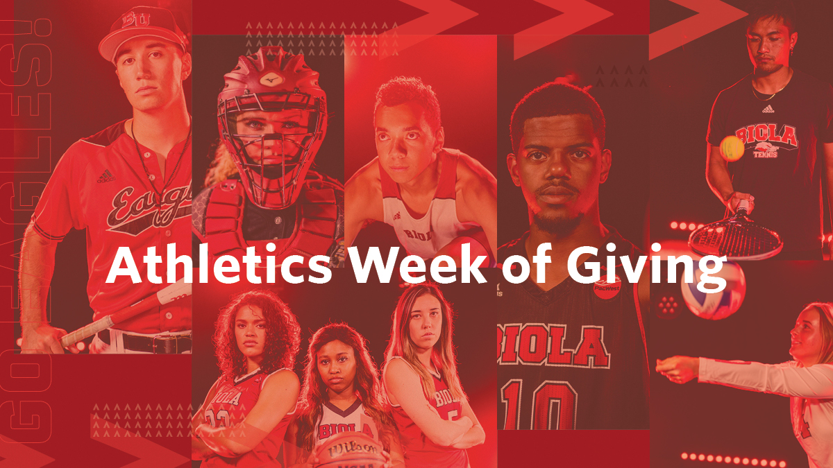 BiolaAthletics's tweet photo. SAVE-THE-DATE.
You can help the student-athletes of Biola #ReachNewHeights in 2020.
Please join us in supporting our programs during the #BUWeekOfGiving. Donations are accepted online or in-person from Jan. 27 - Feb. 1.
More information to come next week. https://t.co/JqaNXmMFn4
