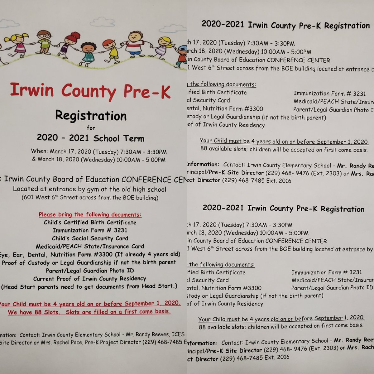 Irwin County Pre-K Registration 2020-2021