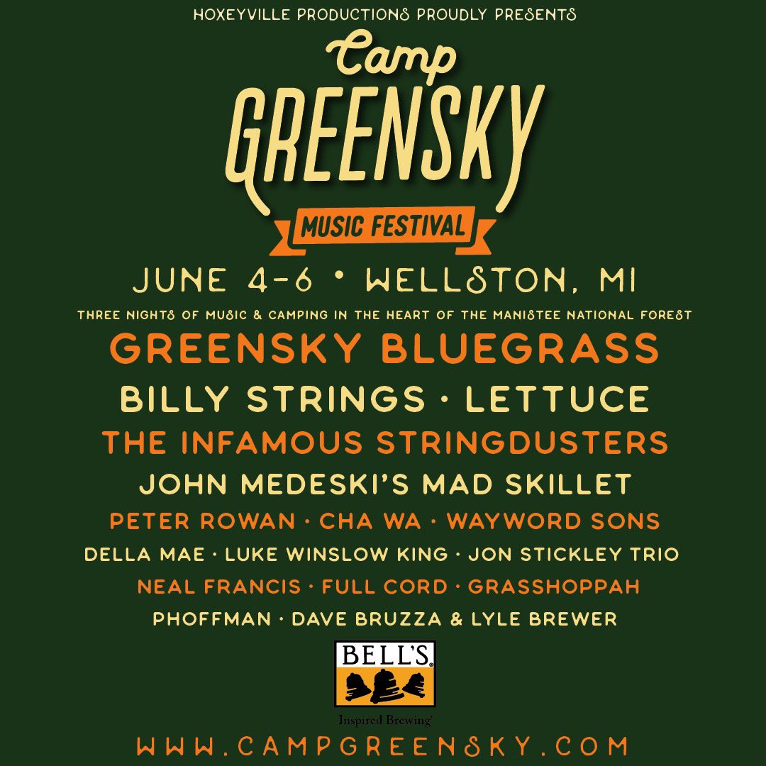 ICYMI: Here is the full lineup for Camp Greensky! Looking forward to another wonderful weekend in Wellston, MI. Head to campgreensky.com for tickets and more info.