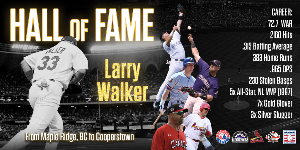 STAND UP, CANADA! 🇨🇦 MAPLE RIDGE, BC NATIVE LARRY WALKER IS HEADED TO COOPERSTOWN! 👏👏👏 CONGRATS @Cdnmooselips33! #HOF2020