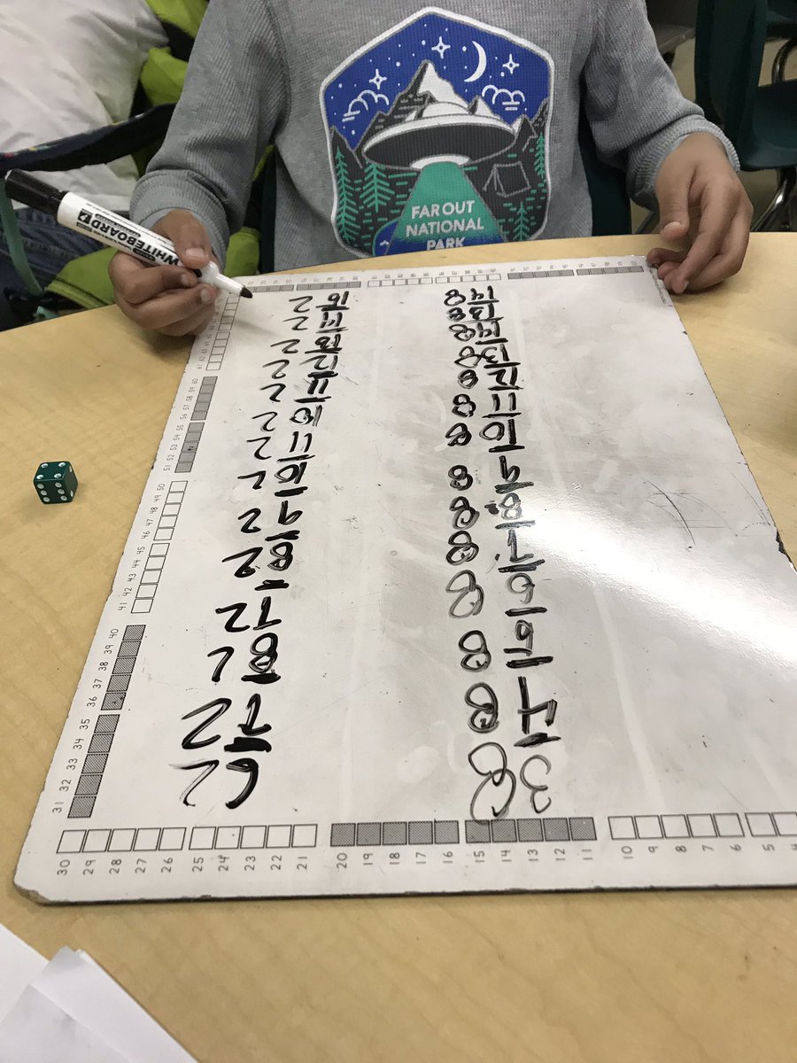 kglasemeya's tweet image. Returning to previous skills and working on ten more ten less. Roll an even number and add ten, roll an odd number, subtract! Don’t mind our dirty whiteboards, they’re hand-me-downs and we work with what we’ve got to learn! #guidedmath #mathgroup #mathgames