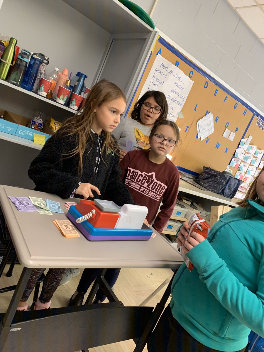 SDE_School's tweet photo. Grade 4/5 classroom store. Gathering donations, calculating money and how much goods are. @CCRCE_NS https://t.co/Ht7OWKfJ2L