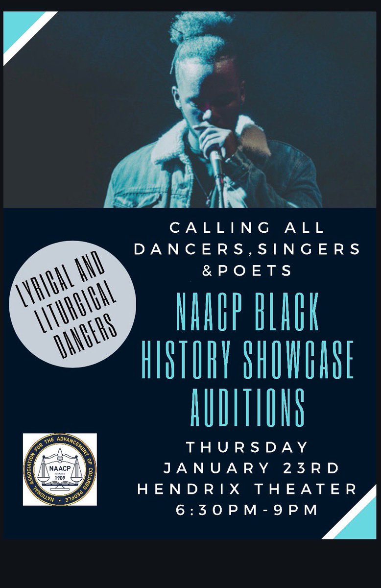 NAACP_ECU's tweet photo. Are you a dancer, singer, or poet? Do you wish to be apart of showcase that highlights the talent &amp; accomplishments of the African American Community?

Come out on Thursday, 6:30 - 8:30 @ Hendrix Theatre! 💫 https://t.co/FkkptsGGRV