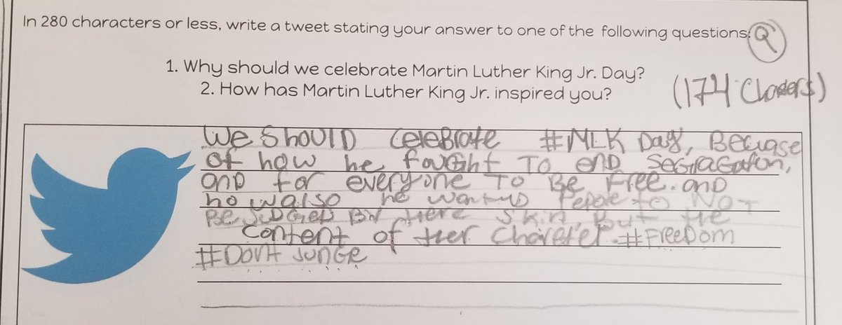 Zahora_Fox's tweet photo. In literacy acceleration students used the SOS strategy "Tweet, Tweet" to reflect on MLK Jr. #FoxRocks https://t.co/un2M69n7Bv