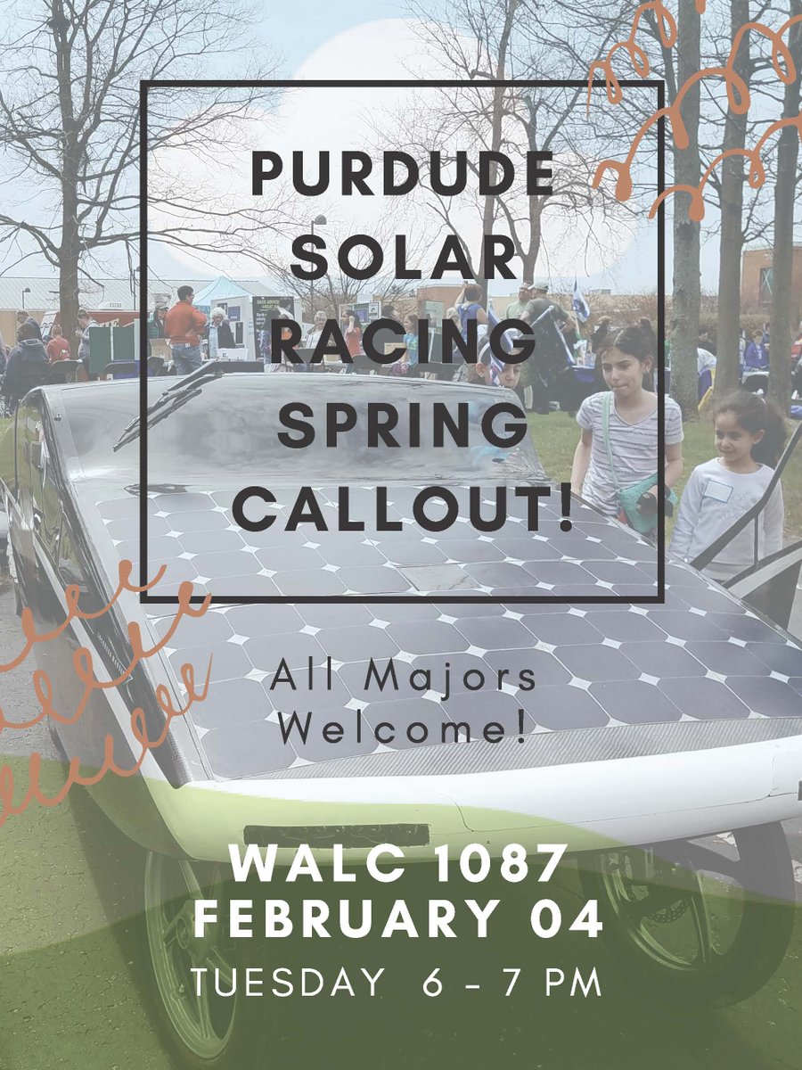 PurdueSolar's tweet image. The official Spring Callout has been announced! Everyone is welcome to attend and there will be free pizza. Join us in WALC 1087 on February 4th from 6 - 7 pm to learn more about the club and what we do!