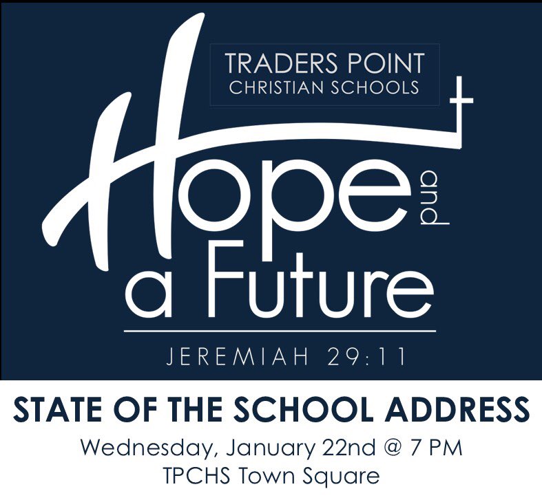 Hear it all first! Don’t miss the State of the School Address TOMORROW at 7 pm. Info at: smore.com/cf51q-state-of…
<a href="/TradersPointCS/">Traders Point Christian Schools</a>