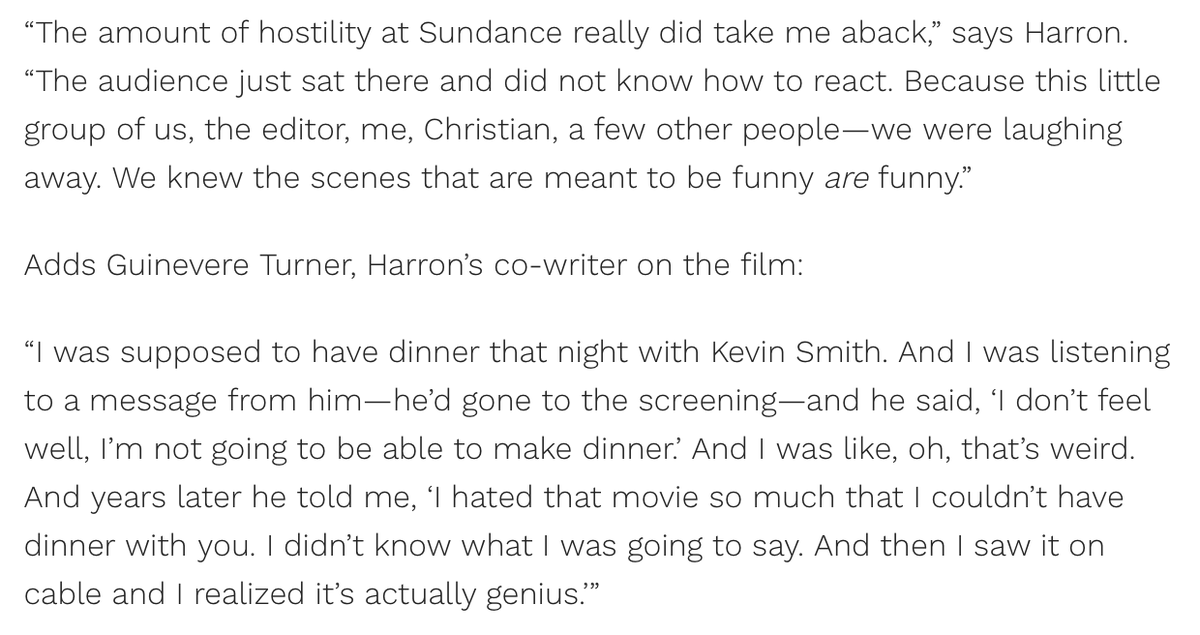 moviemakermag's tweet photo. Mary Harron's #AmericanPsycho premiered on this date 20 years ago at #Sundance - to great confusion

Read our full oral history with Harron, Christian Bale, @BretEastonEllis, @turnerguinevere and more: 

https://t.co/1HKWQ5vuUj https://t.co/tjBnVkxL7a
