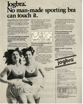 Can't resist 1 more image to sports bra (or jock bra, then Jogbra) story: this ad, feat the 2 founders, who emphasized this is "not the product of a fancy lingerie company"It was hard to get them displayed, bc despite functionality, they weren't pretty + lacy /5  #FitNation