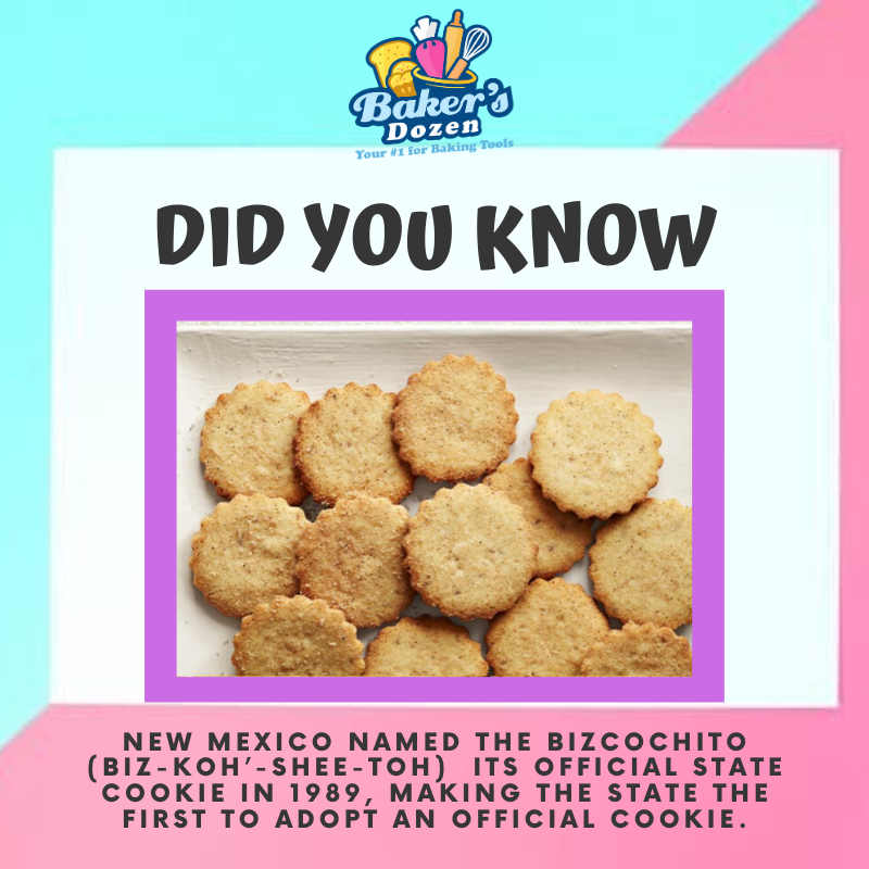 iBakersDozen's tweet photo. Did You Know?
New Mexico named the bizcochito (biz-kohโ-shee-toh) its official state cookie in 1989, making the state the first to adopt an official cookie.
#BakersDozen #BakingTrivia #TriviaAboutBaking #BakingFacts https://t.co/rLnJn8kcSi