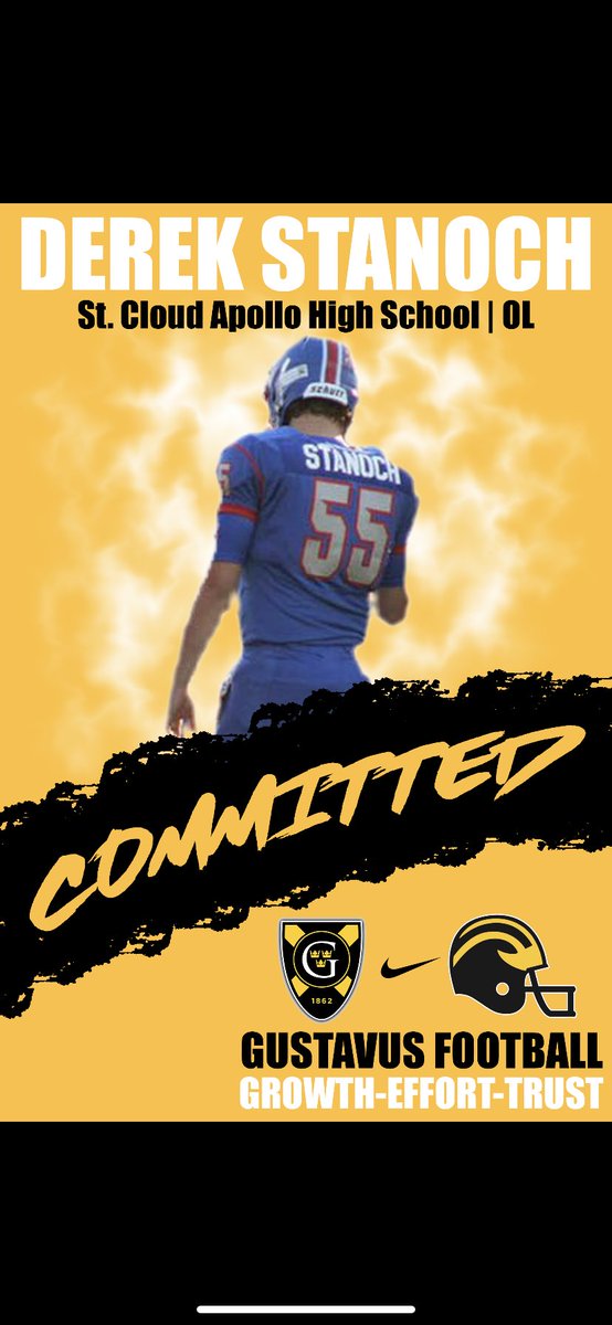 derek_stanoch12's tweet photo. I am truly honored and blessed to announce my commitment to further my academic and football career at Gustavus Adolphus! Thank you to my parents and coaches for pushing me to be my best! Just the beginning. #gogusties🦁 https://t.co/AzDriPnoe9