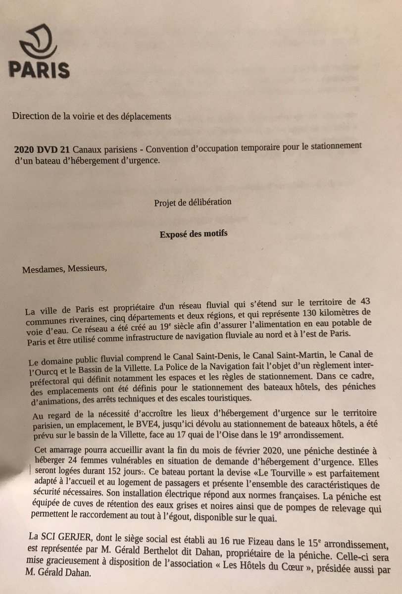 FrancoisDagnaud's tweet photo. #Point9 du #CAParis19 : convention d’occupation provisoire pour la péniche des @HotelsDuCoeur, 24 places pour mettre au chaud des femmes  orientées par le 115  et accompagnées par des travailleurs sociaux. Ouverture dans quelques semaines. Cc @sevguy @dversini https://t.co/U6DhV1pF3p