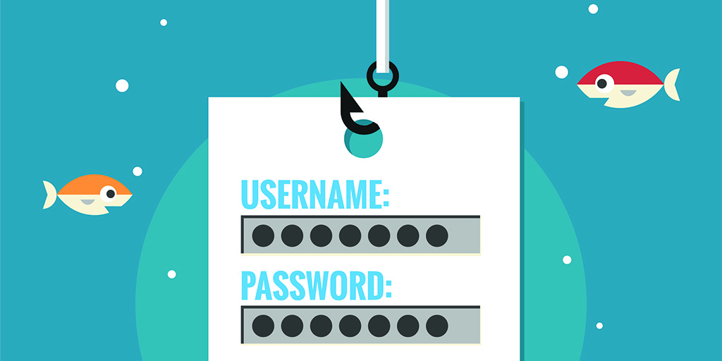 a username and password form on a hook while fish swim around it