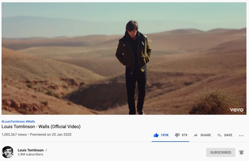 LouisT91Music's tweet photo. The #WallsMusicVideo has hit 1 MILLION views on @Vevo.

Watch here: https://t.co/dPutOefJU2

January 21, 2020 https://t.co/VrjJzCoZDy