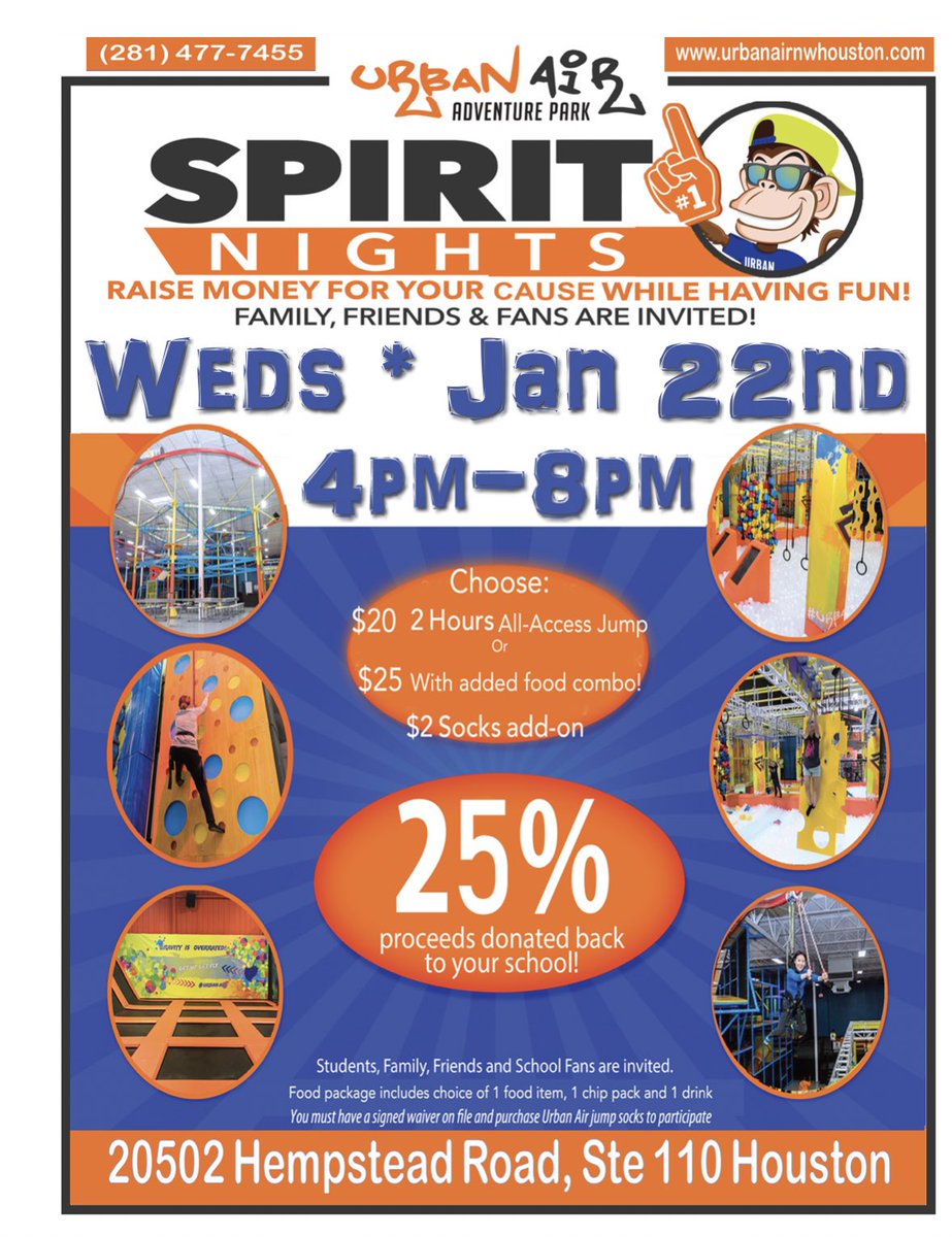 Adam_PTO's tweet photo. Join us tomorrow night for our Urban Air Spirit Night! Please choose from the two package options and mention that you are from Adam so we can receive credit. Jumper waivers must be signed in order to jump and can be signed ahead of time at https://t.co/1NAER0I2F3. #adameagles https://t.co/WXD4TMxW51