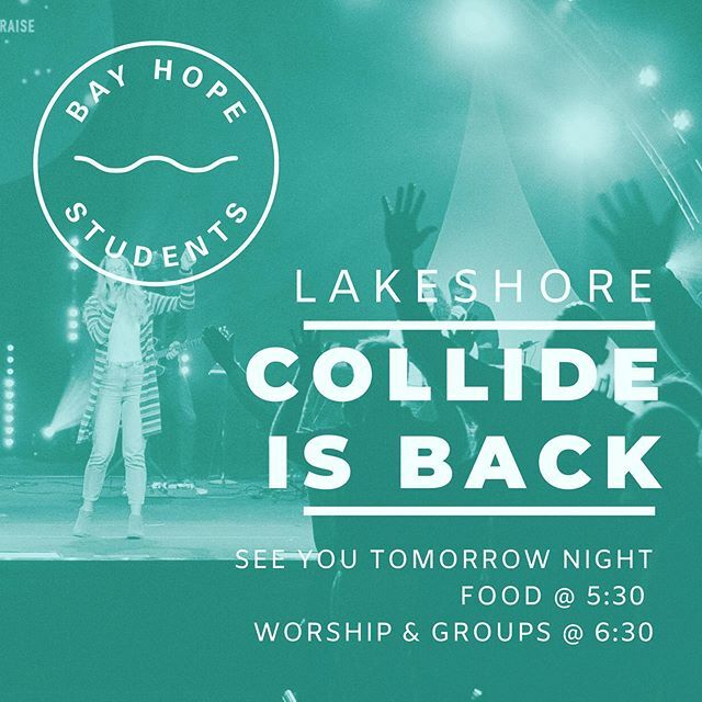 T O M M O R R O W !
.
We hope to see you at Collide on the Lakeshore campus tomorrow night! Pizza is available for purchase $1/slice at 5:30, and Worship starts at 6:30!
.
Westchase students, don’t miss Bible Study with Angel at 6:30 on the Westchase cam… ift.tt/36cBWAc