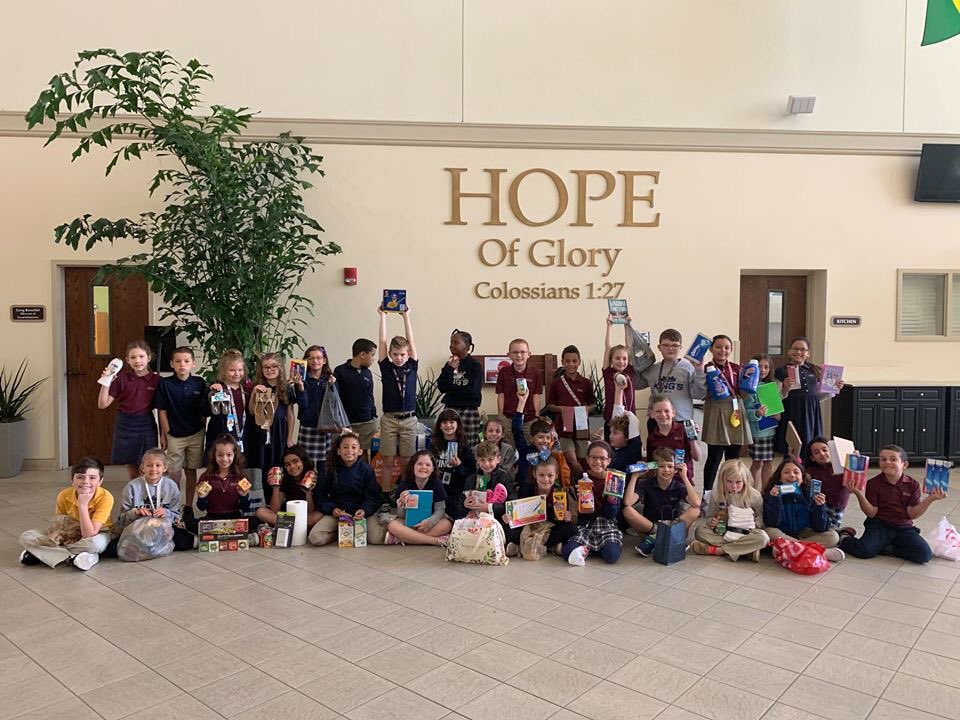 SWFLChristian's tweet image. In honor of the 100th day of school, the SFCA third grade classes set a goal to donate 100 items to the McGregor Baptist Church missions blessing mart.  Not only did they reach their goal, they almost doubled it by donating 199 items to bless missionaries. #sfcakings