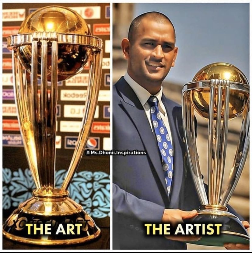 RutvikKacharola's tweet photo. #msd #Champions #captincool #icc Ms dhoni is artist of cricket 🏏 and all icc trophy 🏆 was his art 🖼. #DhoniWeNeedYou https://t.co/SEaMzEfLgF