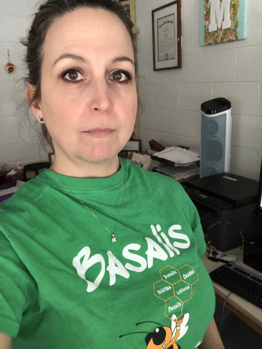 MrsMyersFLMS's tweet photo. When your students have to tell you that your shirt is on backwards, you realize getting up at 5:00 am after a long weekend was a struggle.  #basalis #FLhornets https://t.co/d9PcCmPUzw