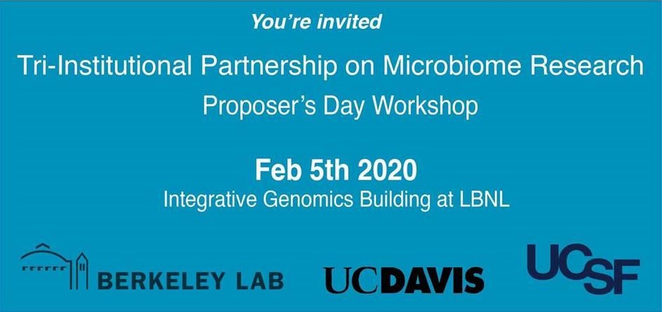 UCDMicrobiome's tweet photo. Join us Feb 5 for the Institutional Partnership on Microbiome Research: Proposer's Day Workshop in partnership with @BerkeleyLab and @UCSF!
There will be info on the upcoming RFA, Flash Talks, and more!
https://t.co/BxC2jICJKA
#ucdmicrobiome #ucberkeley #ucavis #LBNL https://t.co/7fQwxyflCo