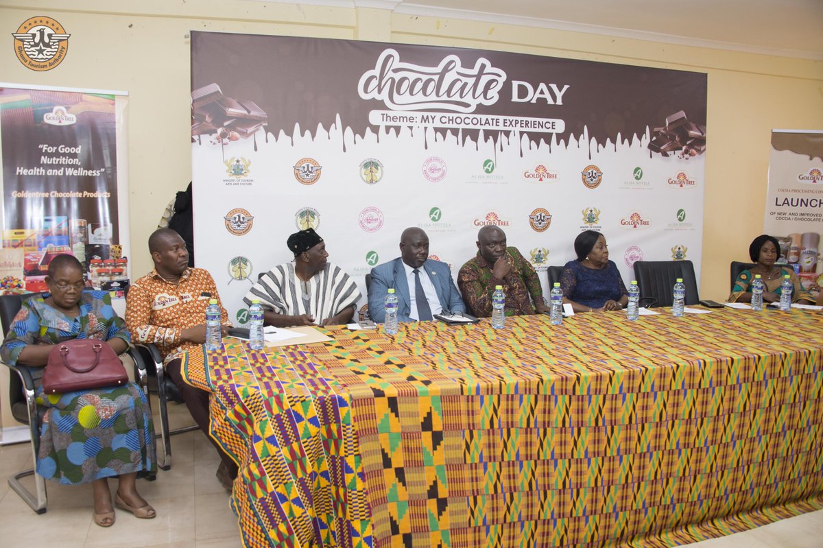 ghanatourismGTA's tweet photo. @MOTACGhana &amp; @ghanatourismGTA in collaboration with COCOBOD, CPC &amp; @Alisahotelgh today launched the 2020 National Chocolate Day celebrations under the theme "My Chocolate Experience, My Holistic Well Being".
.
#MyChocolateExperience2020 #ChocolateDay2020 #EatGhana https://t.co/uBLf8Ya6PO