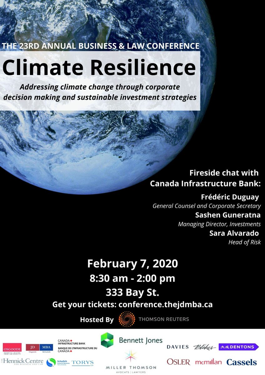 thejdmba's tweet photo. We're excited to announce the 23rd annual Business and Law Conference will be taking place on February 7th!! Click here to find out more and buy your *early bird* tickets: https://t.co/GxwrCh31Os

Thank you to our sponsors and speakers from the Canada Infrastructure Bank @cib_en! https://t.co/TjyzA1f8bM