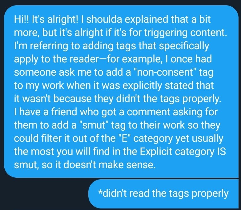 And a little clear up on the part I said about asking people to put tags on their work: