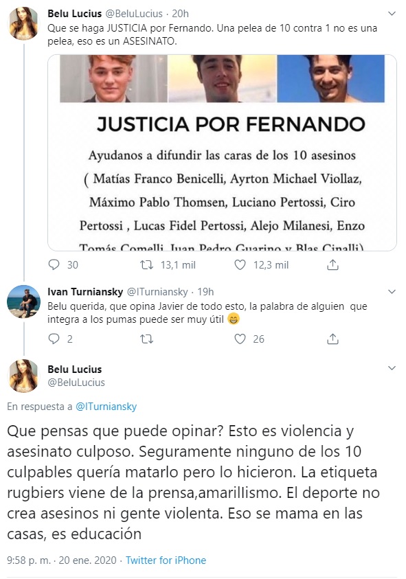 Por Que Es Tendencia On Twitter Belu Lucius Por El Tweet Que Publico Sobre El Asesinato De Fernando Baez Sosa