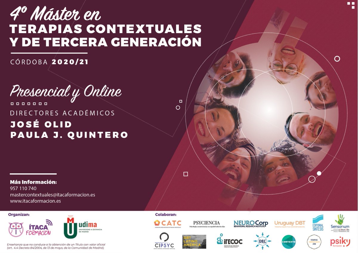 TerContextuales's tweet photo. Muchas personas nos preguntáis por formación de #máster #maestría en #Terapias #Contextuales, y no se nos ocurre mejor opción que la ofrecida por Ítaca Formación 😍
¡Empezamos en muy poco!
Échale un ojo a los contenidos e infórmate en:
👉https://t.co/nwAwAbpfVL 👈 https://t.co/gGXaj2dABJ