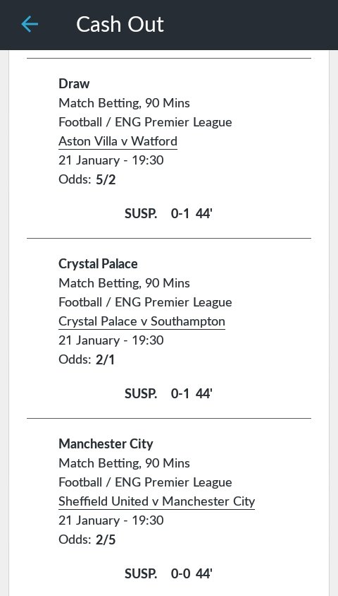 Alan_ITK's tweet photo. @BetVictor every game suspended on all my bets, why is this? https://t.co/gR9gUImxUP