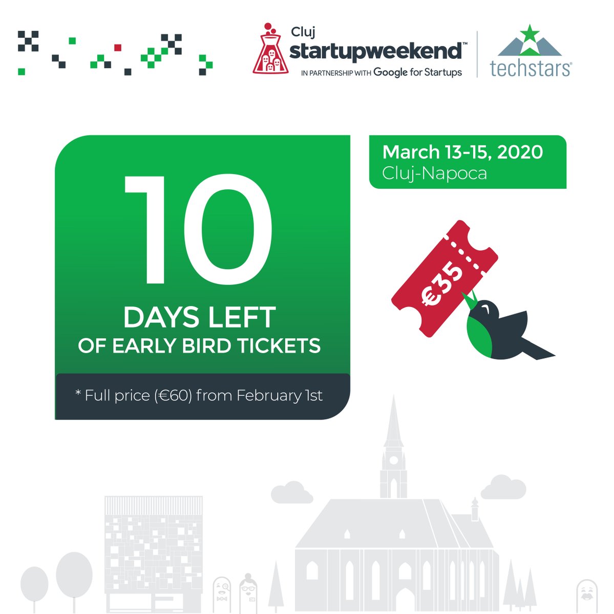 swcluj's tweet photo. Last days to grab an Early Bird discounted ticket 👌. On February 1st prices go up... Learn from the best, Experience the entrepreneurship life and Network with some amazing people ✨. Tickets available at https://t.co/A28VcQevkG
#swcluj #swcluj2020 #entrepreneurship #clujnapoca https://t.co/UhxR7sjHS7