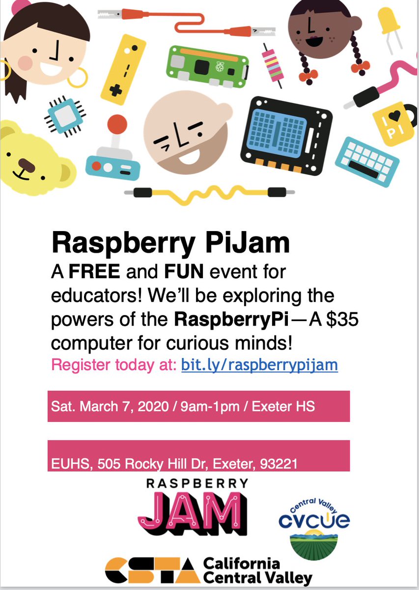CSTA_CV's tweet image. Join us for a FREE #RaspberryPiJam in Exeter this spring! Register today: bit.ly/raspberrypijam @CSforCA #cvtechtalk @cvcue #caedchat