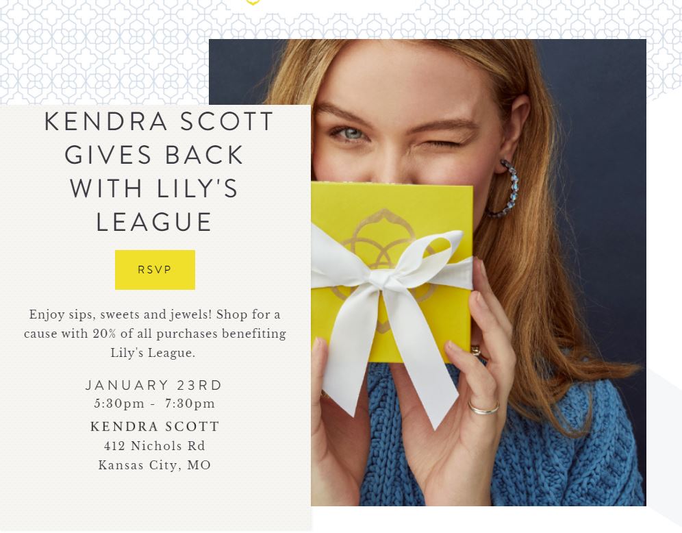 #GSISports is proud to support Lily's League, a program that collects gently used soccer gear for GOALS Haiti and was founded by a local youth soccer player.

What a great event this Thursday, Jan. 23rd with Kendra Scott on the Plaza and Lily's League!

kendragivesbackwithlily.splashthat.com