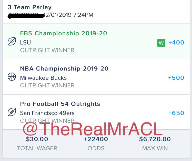 TheRealMrACL's tweet photo. I put some pizza money on 4 cross-sport Future Parlays in December. Here they are. Good positions on all 4 headed into the Super Bowl. 👍🏼💰

@MitchMossRadio @paulyhoward https://t.co/kdMFU34jnJ