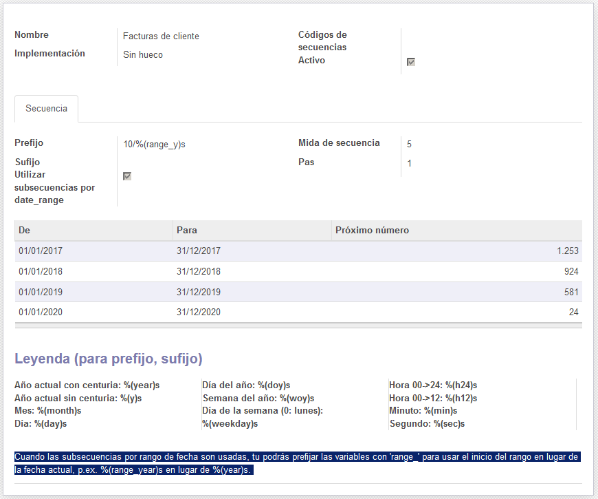 audit2me's tweet photo. Recuerda, para los contadores tras el cambio de año #Odoo #OpenERP "Cuando las subsecuencias por rango de fecha son usadas, tu podrás prefijar las variables con 'range_' para usar el inicio del rango en lugar de la fecha actual, p.ex. %(range_year)s en lugar de %(year)s. " https://t.co/cJrV3Tf0Nu