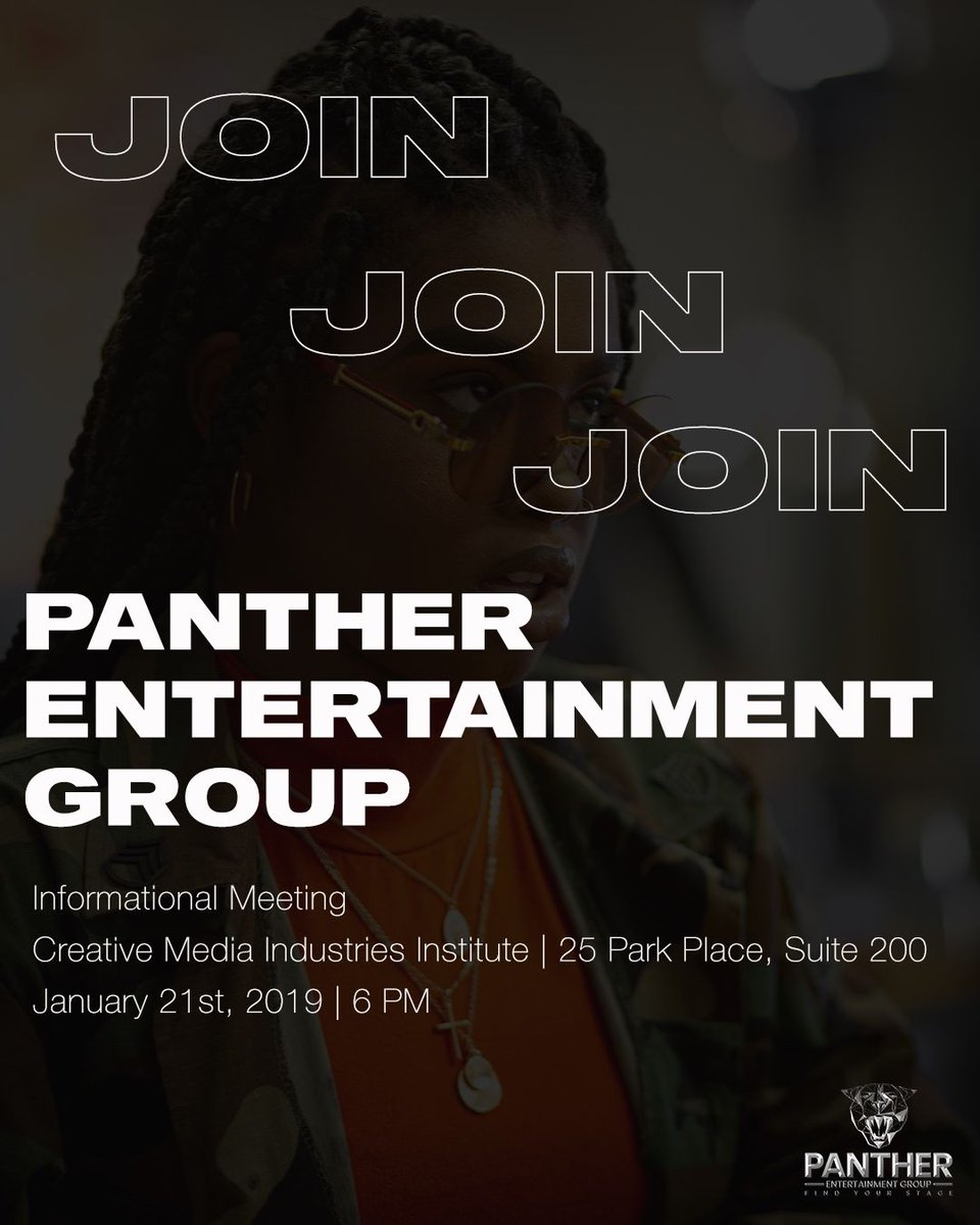 NCEG_GSU's tweet photo. 🔴 TONIGHT 🔴 

Want to join Panther Entertainment Group? Join us TONIGHT at our informational meeting to learn more about the organization and ask us any questions you have. The meeting is at 6 pm in suite 200 in the Creative Media Industries Institute. Hope to see you there! https://t.co/9RmgsYsFzz
