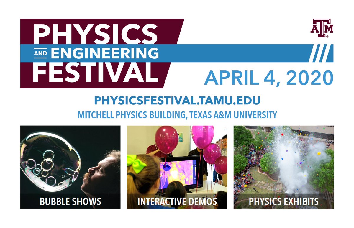 TAMUPhysAstr's tweet photo. Howdy and welcome back, ags! We're already hard at work preparing for the #PhysicsFest on April 4!
RSVP Here: https://t.co/iep189uToe https://t.co/Vfj5TjcIFu