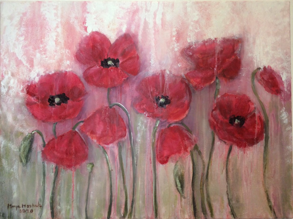 Merja_Honkala's tweet photo. #Punaisetunikot  #akryylimaalaus 75x56cm #unikkotaulu
#unikoita #unikko https://t.co/RgSj2fXDIB