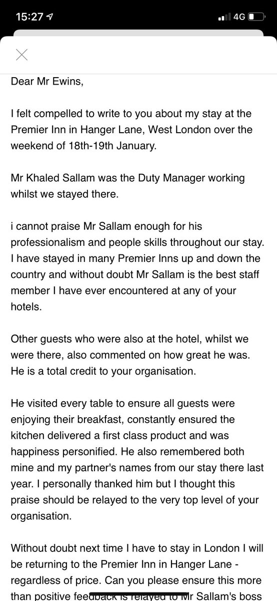 Fantastic compliment for our newly promoted Duty manager Khaled👏 <a href="/SDEBDD/">simon ewins</a> <a href="/NewboldElaine/">Elaine Newbold</a> <a href="/michaelhunter62/">Michael Hunter</a> <a href="/premierinn/">Premier Inn</a>