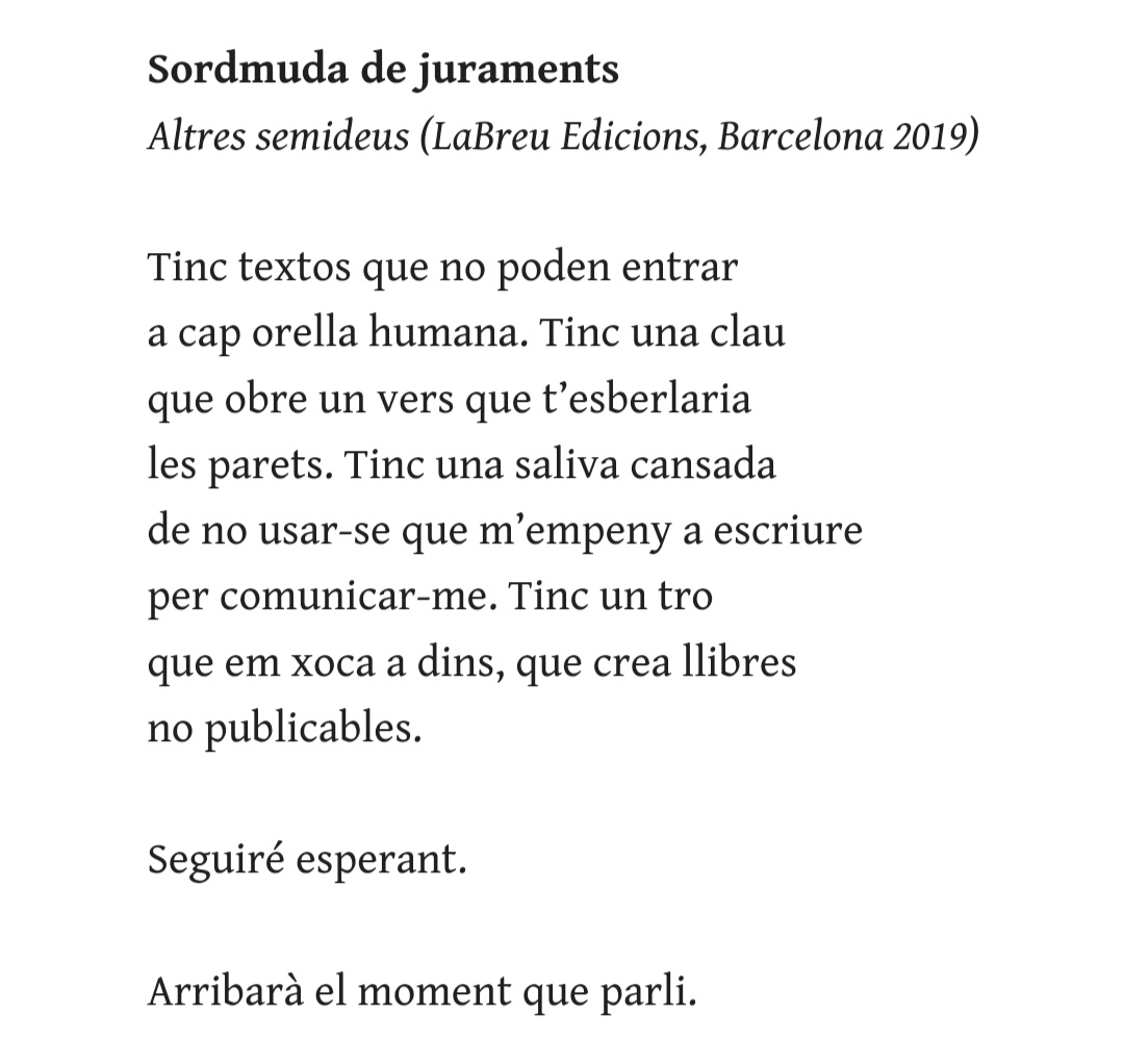 annagual's tweet photo. (5) I per acabar, tres poemes d'#AltresSemideus que m'estimo molt. Sobredosi de poesia!
Voteu aquí: https://t.co/1BXANh7gJA (és molt fàcil!).
Fem que la poesia guanyi 🙏🏼 https://t.co/XfOCYBgpho