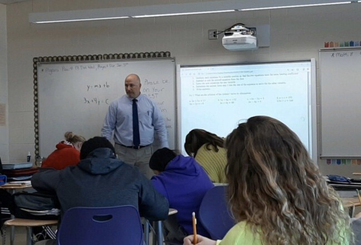 BloomCarrollLSD's tweet photo. Another BC principal stepped back into the classroom today to stay connected as an instructional leader for the district. BCMS principal Chad Young took over two periods of Algebra I, teaching systems of equations using the elimination method. #ourstudents #theirfutures #ourfocus https://t.co/NnvMRDs5vS