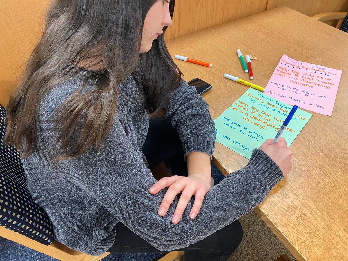 BradleyKeyClub's tweet photo. At today’s meeting, we made posters to raise awareness for @thirstproject ! Join us at our next meeting (on February 3rd) to help us raise money for this great cause! https://t.co/KzFFU8meTX