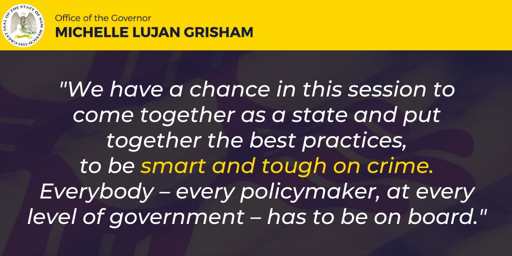 GovMLG's tweet photo. We can all agree that criminal violence is far too prevalent in our great state, and we have to draw a line. New Mexicans are sick and tired of seeing predators circle in and out of custody, never facing the full force of the law, and I am too. #StateOfTheStateNM https://t.co/yhP0VGClaz