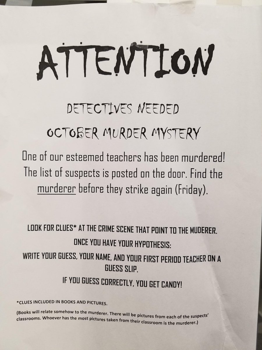 DTLALibrarians's tweet photo. There's a murder mystery going on in the library at Woods Cross High. https://t.co/HEMiMnirOg