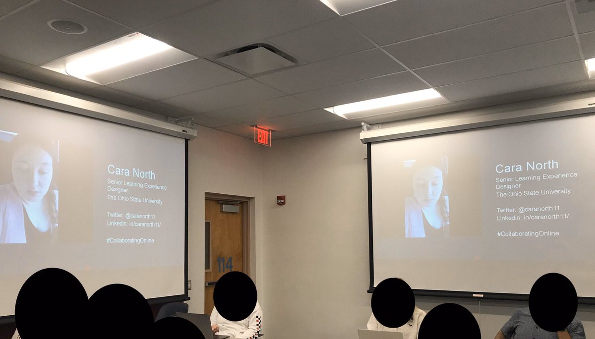 AnnaRoseLeach's tweet photo. Shout out to my class guest video speaker @caranorth11!  Thank you for sharing your advice and experiences for collaborating online.  Cara says to be transparent, give and take, and have fun in your online communities! #CollaboratingOnline https://t.co/lh1IQb4g5i