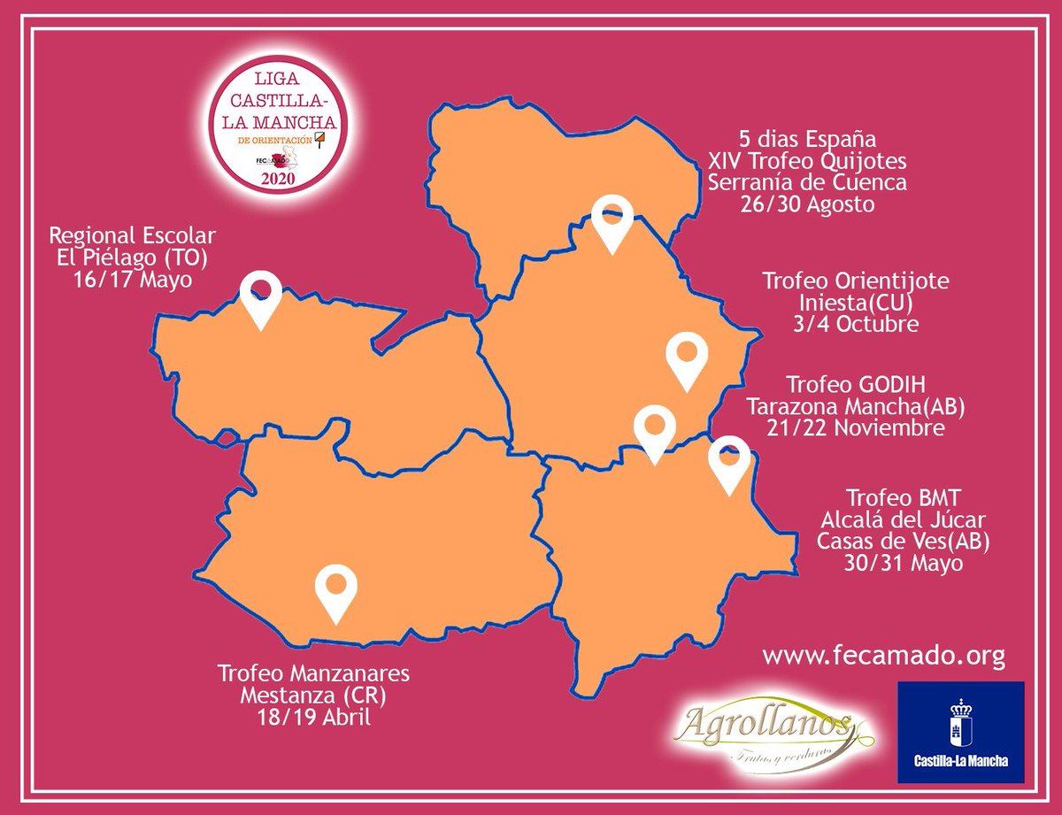 A simple vista parece una liga corta..... pero son más pruebas que nunca 4 en Albacete, 3 en Ciudad Real, 8 en Cuenca y  3 en Toledo. Total 18 pruebas puntuables para la Liga CLM 2020. 
#orienteering #orientacion <a href="/deportesclm/">Deportes Castilla-La Mancha</a>